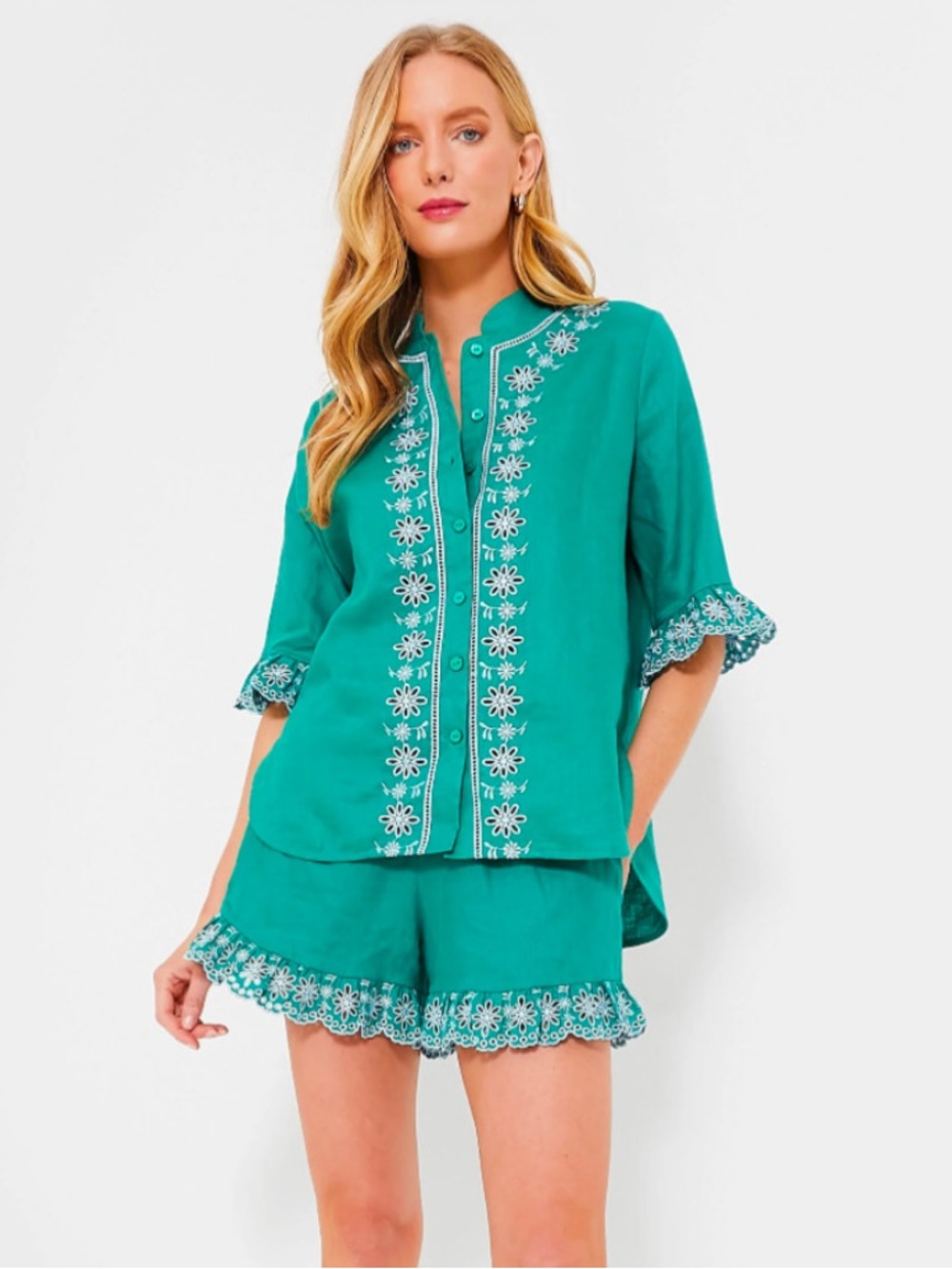 Hyacinth House Montauk Lounge Shirt and Shorts Set Size XXS in Linen